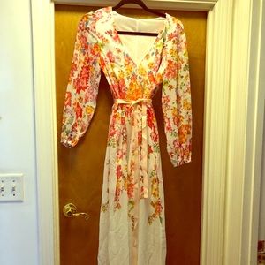 Watercolor formal maxi with ribbon accessory